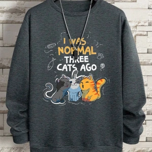 Hip Hop Harajuku Vintage Tarzı  Normaldim Üç Kedi Önce Adam  Gri
