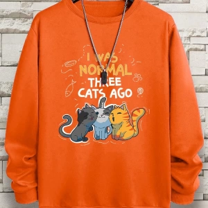 Hip Hop Harajuku Vintage Tarzı  Normaldim Üç Kedi Önce Adam  Gri
