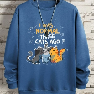 Hip Hop Harajuku Vintage Tarzı  Normaldim Üç Kedi Önce Adam  Gri