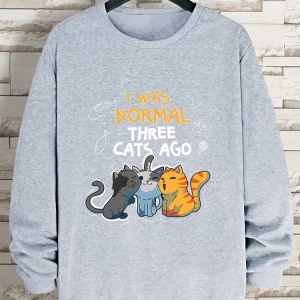 Hip Hop Harajuku Vintage Tarzı  Normaldim Üç Kedi Önce Adam  Gri