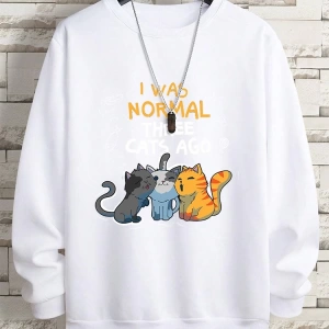 Hip Hop Harajuku Vintage Tarzı  Normaldim Üç Kedi Önce Adam  Gri