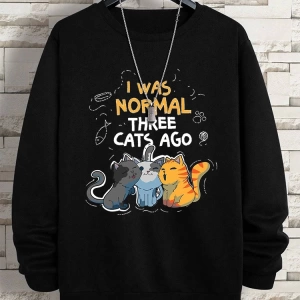 Hip Hop Harajuku Vintage Tarzı  Normaldim Üç Kedi Önce Adam  Gri
