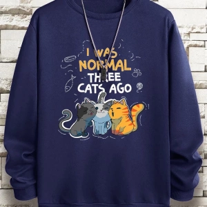 Hip Hop Harajuku Vintage Tarzı  Normaldim Üç Kedi Önce Adam  Gri