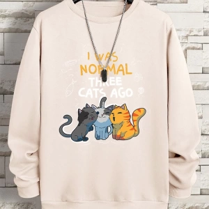 Hip Hop Harajuku Vintage Tarzı  Normaldim Üç Kedi Önce Adam  Gri