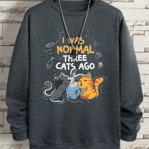 Hip Hop Harajuku Vintage Tarzı  Normaldim Üç Kedi Önce Adam  Gri