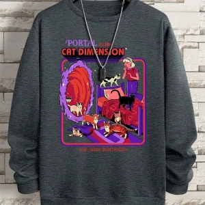 Hip Hop Harajuku Vintage Tarzı  Portal Kedi Boyut  Gri