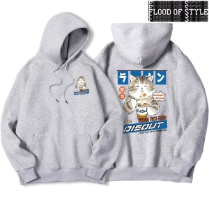 Hip Hop Harajuku Vintage Tarzı  Şehriye ve suşi kedi  Gri