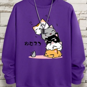 Hip Hop Harajuku Vintage Tarzı  Sevimli Yığılmış Kediler  Gri