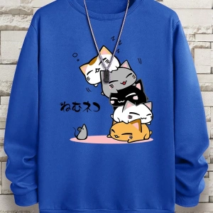 Hip Hop Harajuku Vintage Tarzı  Sevimli Yığılmış Kediler  Gri