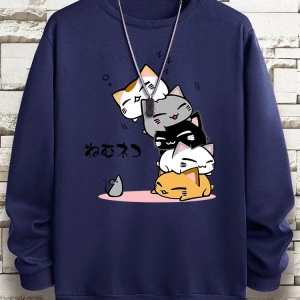 Hip Hop Harajuku Vintage Tarzı  Sevimli Yığılmış Kediler  Gri