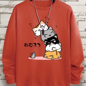 Hip Hop Harajuku Vintage Tarzı  Sevimli Yığılmış Kediler  Gri