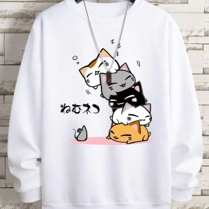 Hip Hop Harajuku Vintage Tarzı  Sevimli Yığılmış Kediler  Gri