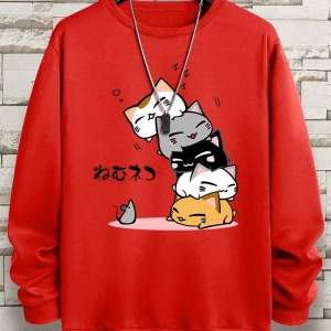 Hip Hop Harajuku Vintage Tarzı  Sevimli Yığılmış Kediler  Gri