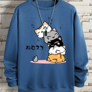 Hip Hop Harajuku Vintage Tarzı  Sevimli Yığılmış Kediler  Gri