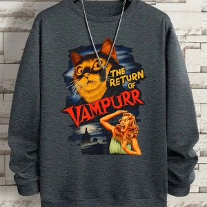 Hip Hop Harajuku Vintage Tarzı  Vampurr kedi komik çizgi roman  Gri