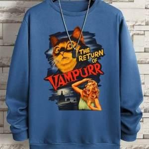 Hip Hop Harajuku Vintage Tarzı  Vampurr kedi komik çizgi roman  Gri