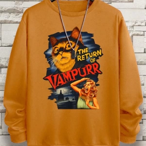 Hip Hop Harajuku Vintage Tarzı  Vampurr kedi komik çizgi roman  Gri