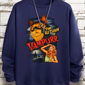 Hip Hop Harajuku Vintage Tarzı  Vampurr kedi komik çizgi roman  Gri