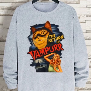 Hip Hop Harajuku Vintage Tarzı  Vampurr kedi komik çizgi roman  Gri