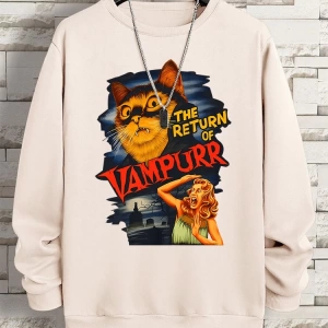Hip Hop Harajuku Vintage Tarzı  Vampurr kedi komik çizgi roman  Gri