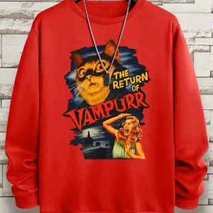 Hip Hop Harajuku Vintage Tarzı  Vampurr kedi komik çizgi roman  Gri