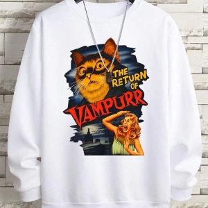 Hip Hop Harajuku Vintage Tarzı  Vampurr kedi komik çizgi roman  Gri