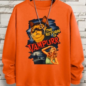 Hip Hop Harajuku Vintage Tarzı  Vampurr kedi komik çizgi roman  Gri