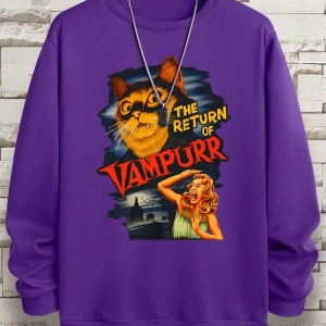 Hip Hop Harajuku Vintage Tarzı  Vampurr kedi komik çizgi roman  Gri