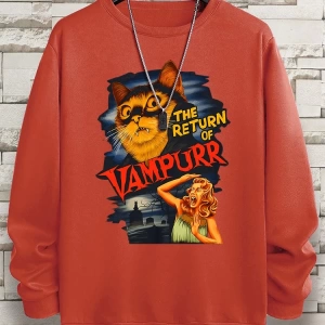 Hip Hop Harajuku Vintage Tarzı  Vampurr kedi komik çizgi roman  Gri