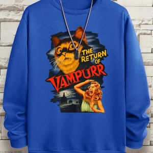 Hip Hop Harajuku Vintage Tarzı  Vampurr kedi komik çizgi roman  Gri