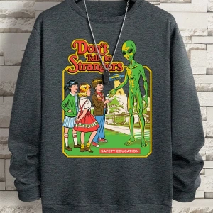 Hip Hop Harajuku Vintage Tarzı  Yabancılarla konuşma komik Gri