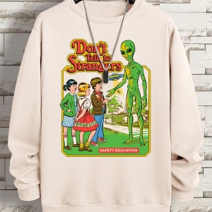 Hip Hop Harajuku Vintage Tarzı  Yabancılarla konuşma komik Gri