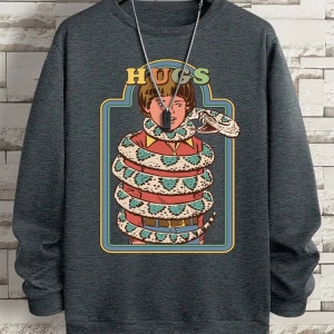 Hip Hop Harajuku Vintage Tarzı  Yılanlar samimi kucaklama  Gri