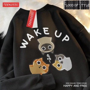 Hip Hop Harajuku Vintage Tarzı  Yorgun bir kedi kanepe  Bej