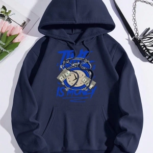 Hip Hop Harajuku Vintage Tarzı  Zaman para baskı Hoodies  Gri