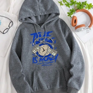 Hip Hop Harajuku Vintage Tarzı  Zaman para baskı Hoodies  Gri