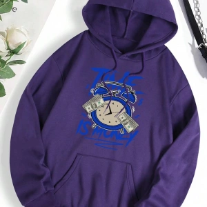 Hip Hop Harajuku Vintage Tarzı  Zaman para baskı Hoodies  Gri