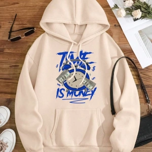 Hip Hop Harajuku Vintage Tarzı  Zaman para baskı Hoodies  Gri