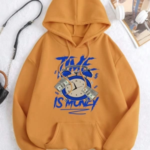 Hip Hop Harajuku Vintage Tarzı  Zaman para baskı Hoodies  Gri
