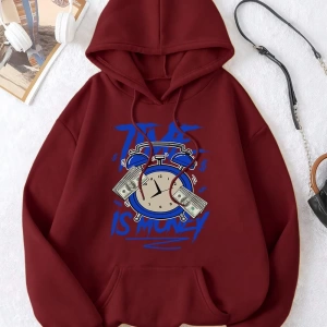Hip Hop Harajuku Vintage Tarzı  Zaman para baskı Hoodies  Gri