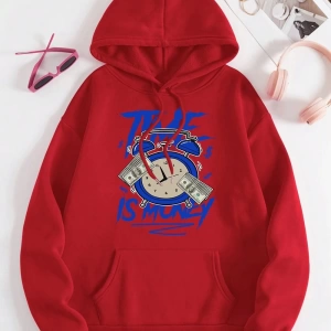 Hip Hop Harajuku Vintage Tarzı  Zaman para baskı Hoodies  Gri