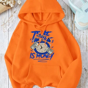 Hip Hop Harajuku Vintage Tarzı  Zaman para baskı Hoodies  Gri