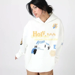 Holy Powers Beyaz Oversize Unisex Kapüşonlu