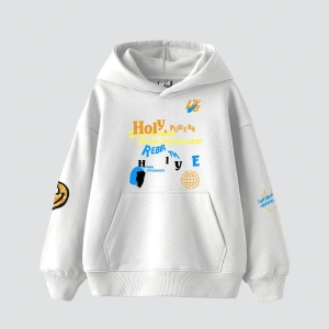 Holy Powers Beyaz Oversize Unisex Kapüşonlu