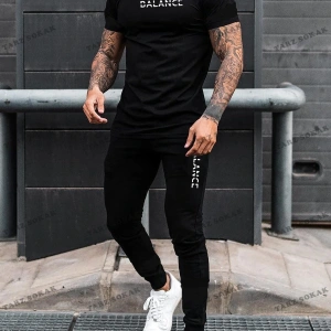 Homme 2 adet/takım erkek Düz Renk Kısa Kollu Yuvarlak Boyun Tişört Ve Eşofman Altı