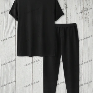 Homme 2 adet/takım erkek Düz Renk Kısa Kollu Yuvarlak Boyun Tişört Ve Eşofman Altı