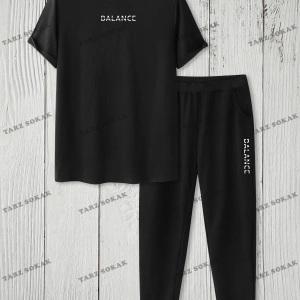 Homme 2 adet/takım erkek Düz Renk Kısa Kollu Yuvarlak Boyun Tişört Ve Eşofman Altı