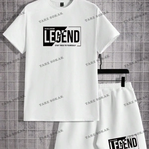 Homme Beyaz Örgü Erkek Kısa Kollu Tişört ve Şort Takım