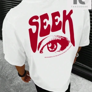 Homme Erkek Göz ve Slogan Grafikli Düşük Omuz Tişörtü