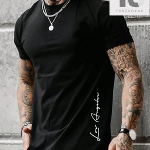 Homme Erkek Mektup Grafik Kavisli Etek Tişört
